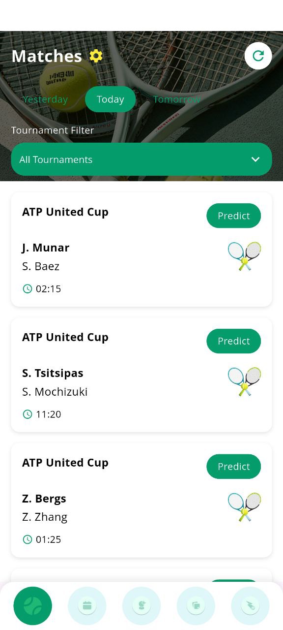 Lotero Tennis Scores - Matches Screen